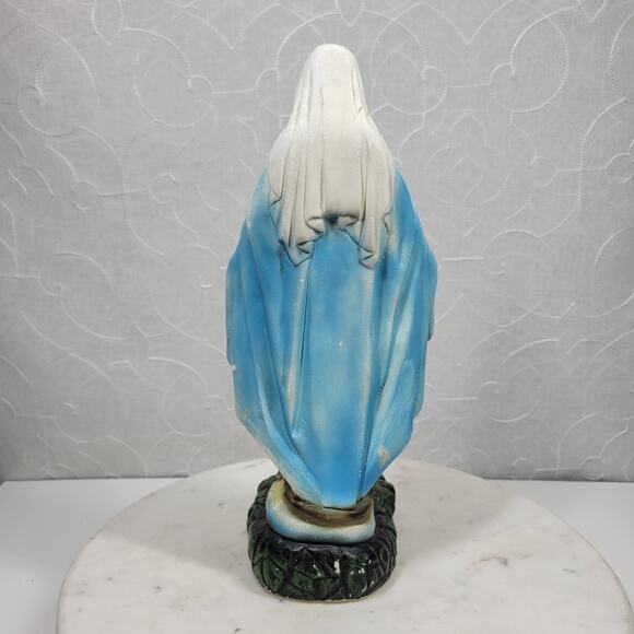 Antique Virgin Mary Serpent Votive Holder Chalkware Statue Religious Catholic - Picture 7 of 16